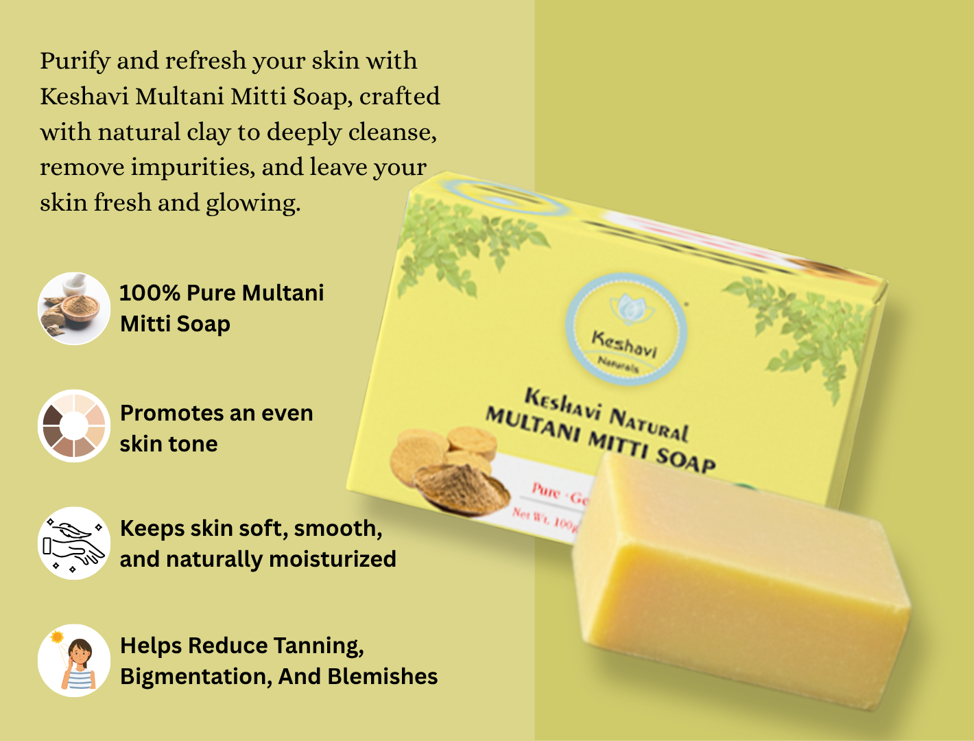 Keshvi Naturals Multani Mitti Soap – Pack of 5 | 100% Natural Bath Bars