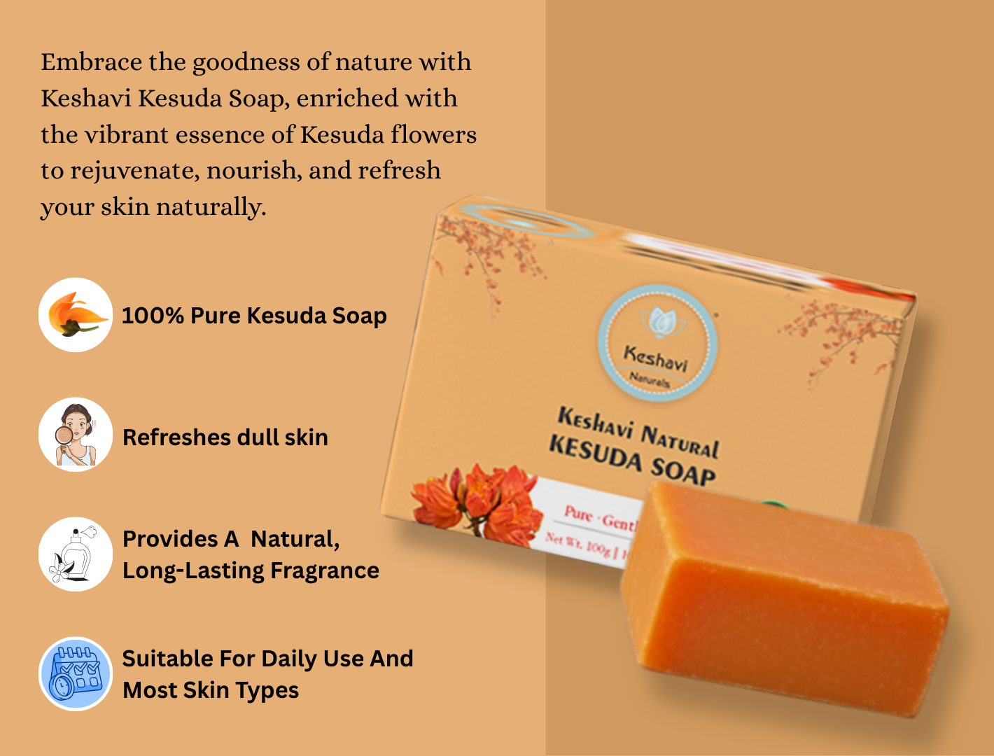 Keshvi Naturals Kesudo Soap – Pack of 5 | 100% Natural Bath Bars