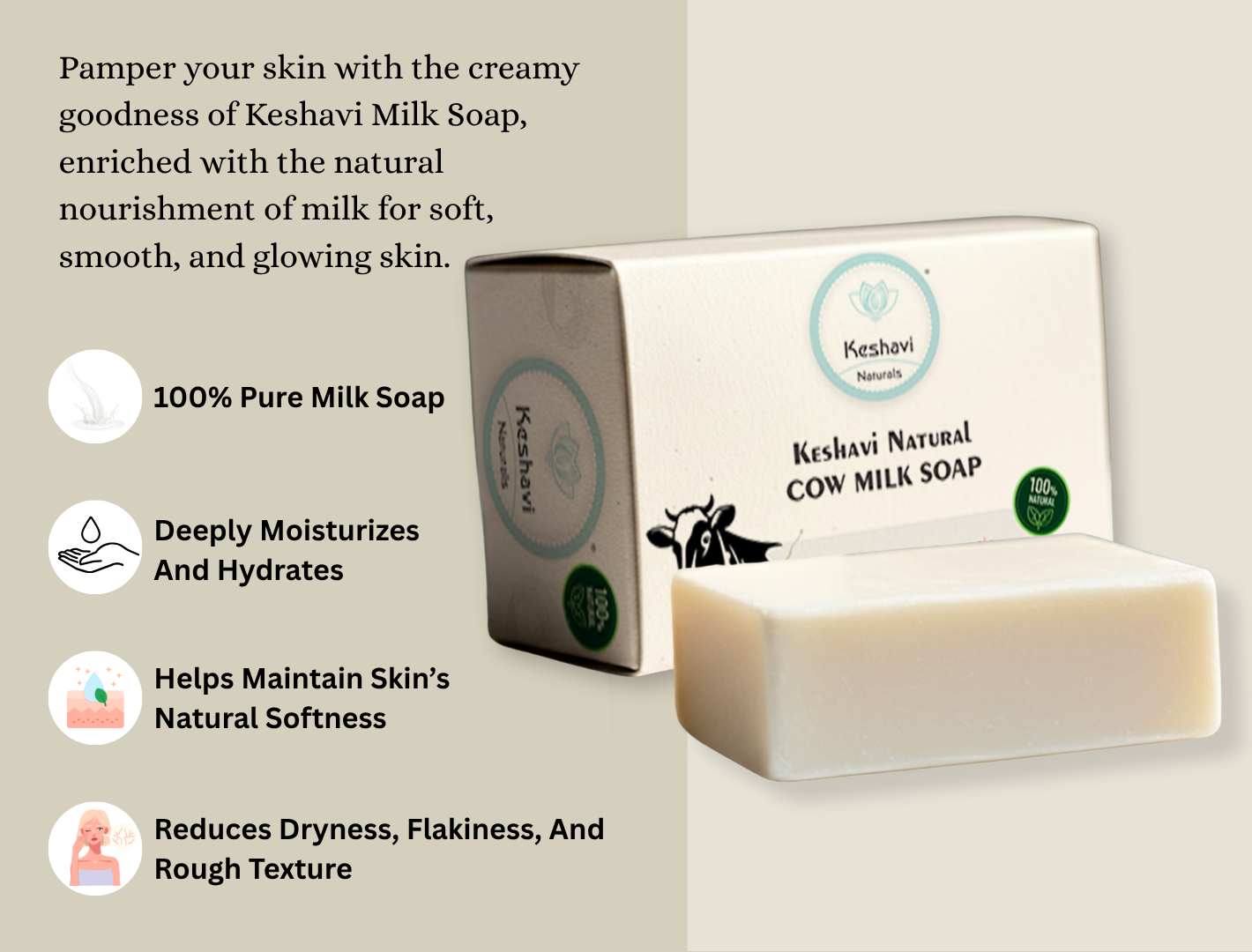 Keshvi Naturals Cow Milk Soap – Pack of 5 | 100% Natural Bath Bars