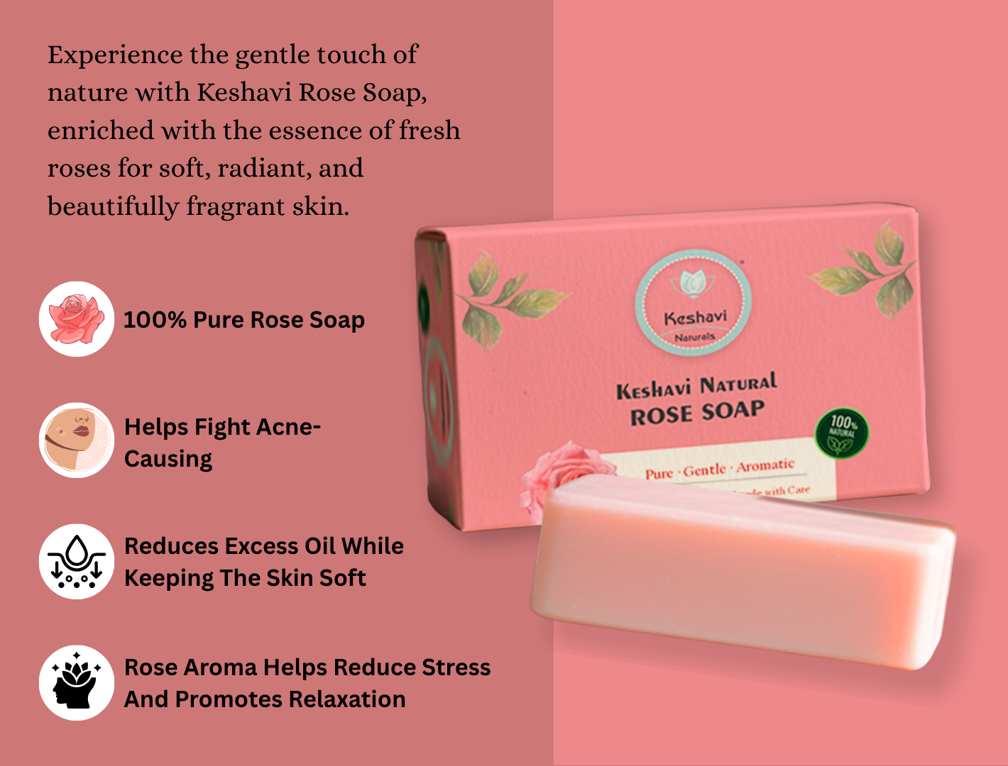 Keshvi Naturals Rose Soap – Pack of 5 | 100% Natural Bath Bars