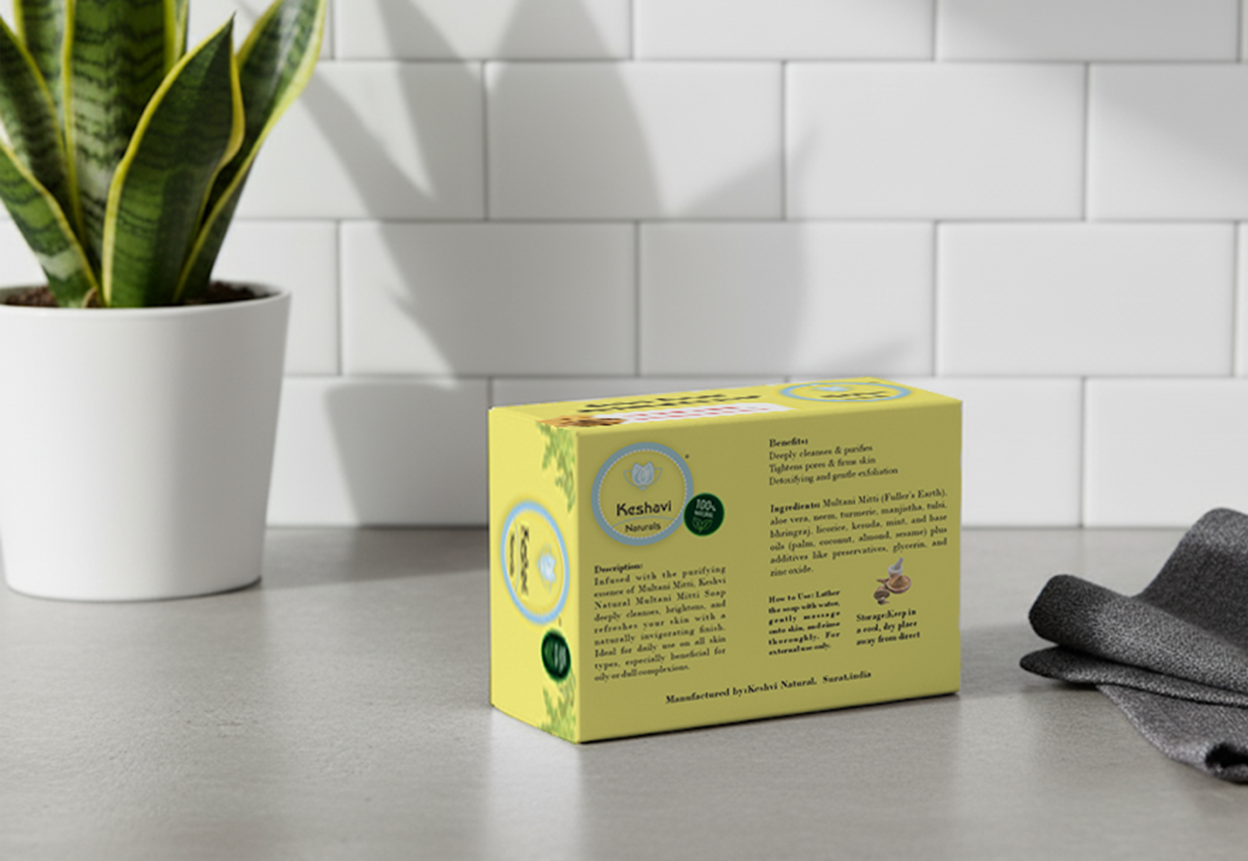 Keshvi Naturals Multani Mitti Soap – Pack of 5 | 100% Natural Bath Bars