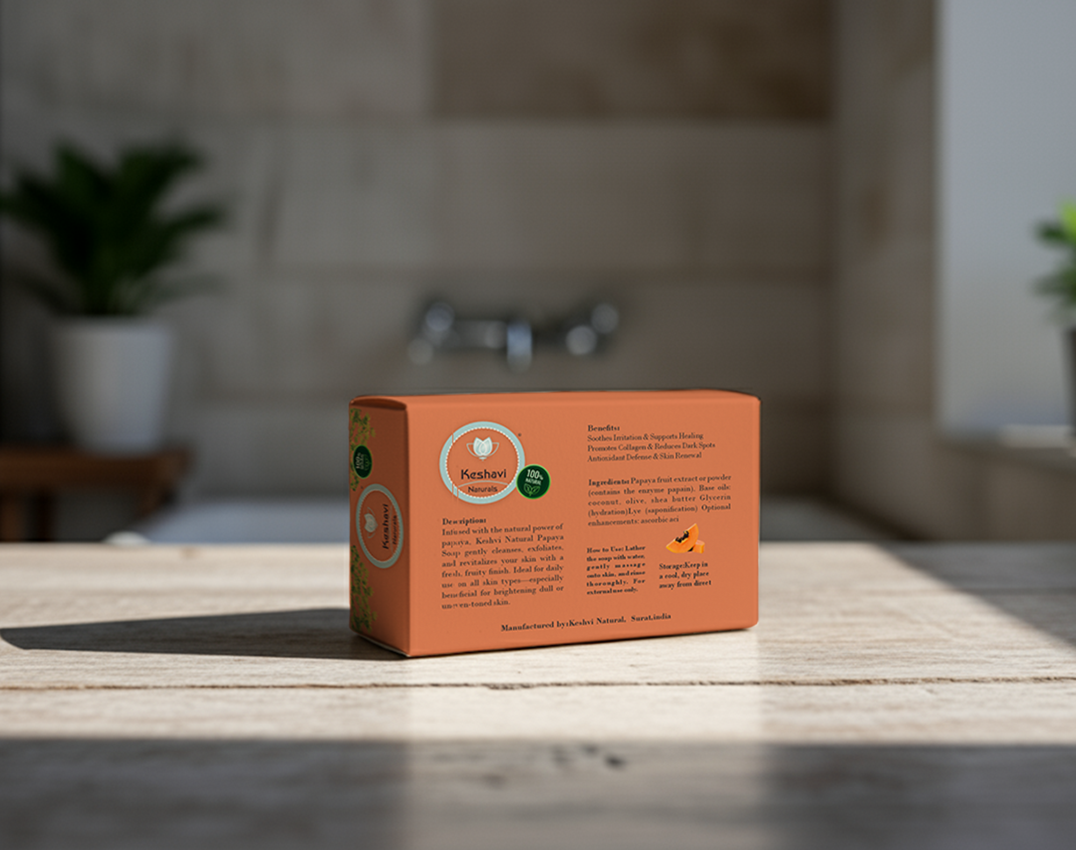 Keshvi Naturals Papaya Soap – Pack of 5 | 100% Natural Bath Bars