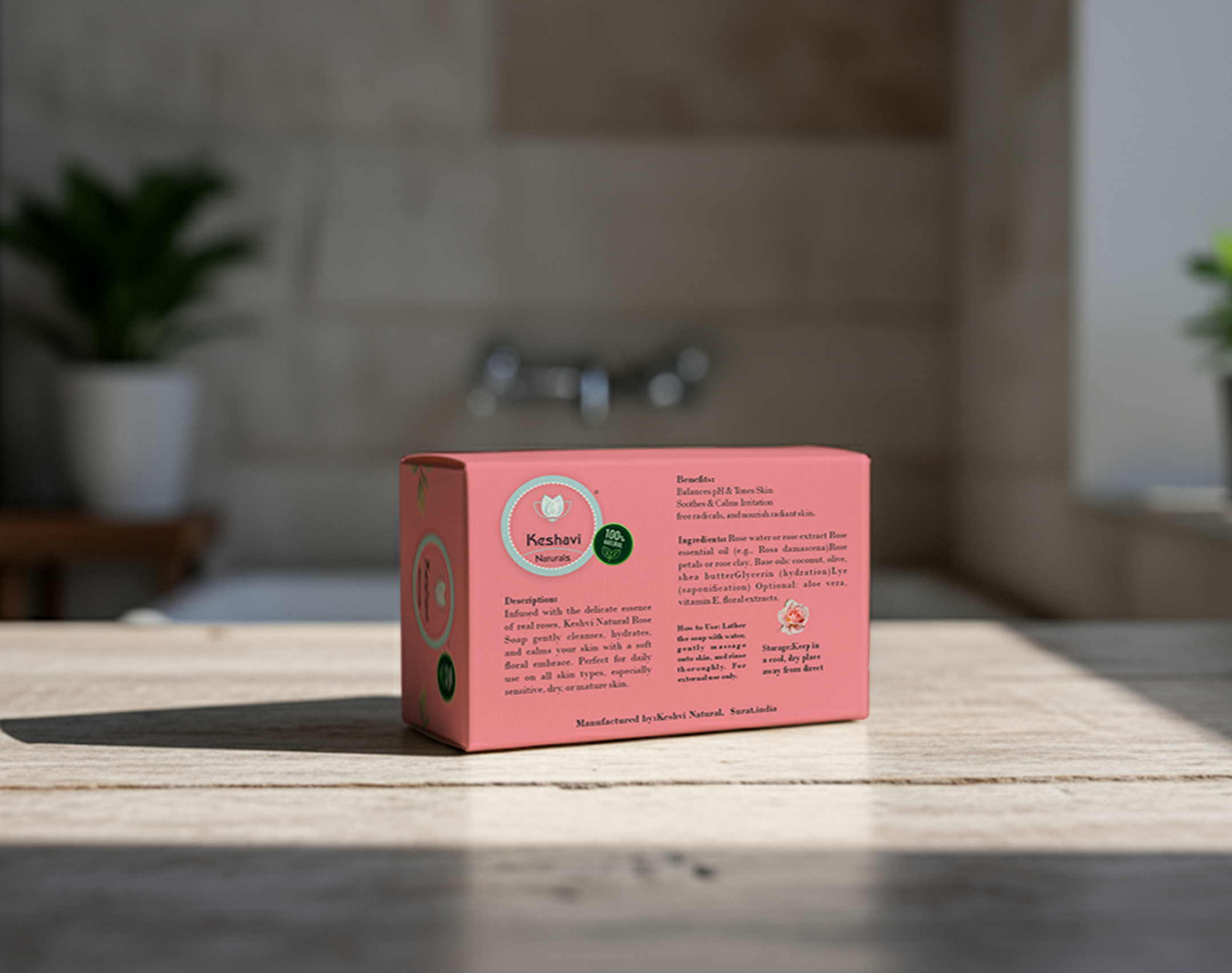 Keshvi Naturals Rose Soap – Pack of 5 | 100% Natural Bath Bars
