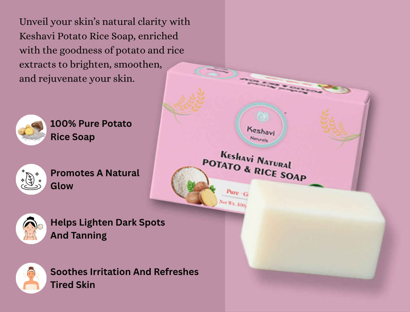 Keshavi Naturals Potato & Rice Soap – Pack of 5 | 100% Natural Bath Bars