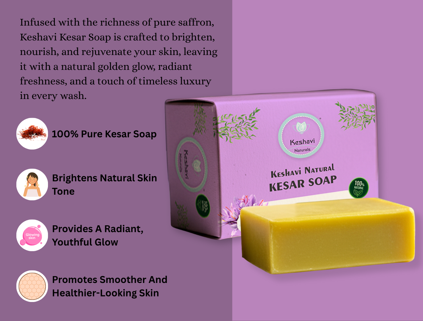 Keshvi Naturals Kesar Soap – Pack of 5 | 100% Pure Saffron Bath Bar for Radiant & Glowing Skin