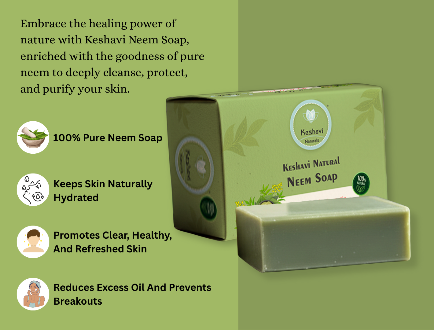 Keshavi Naturals Neem Soap – Pack of 5 | 100% Natural Bath Bars